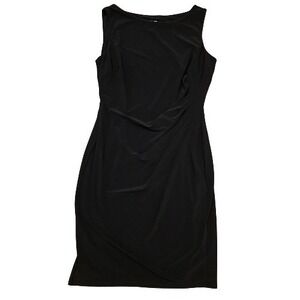 Anne Klein Size 8 Black Stretch Sleeveless Faux-Wrap Dress‎ Slimming Fully Lined